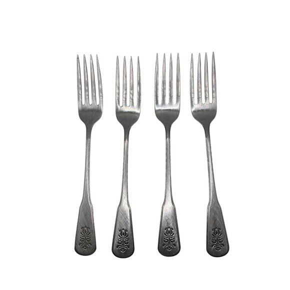 Oneida Silver Village Stainless Dinner Forks Set Of 4 Deluxe Burnish Hdl Black A - Picture 1 of 4